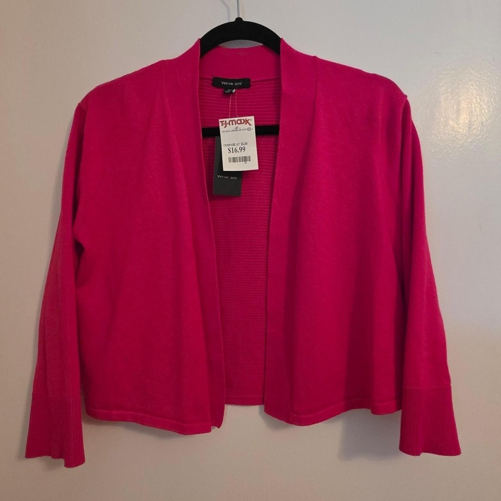 Verve Ami NWT Schiaparelli Pink Open Front Knit Cardigan Sweater Feminine Small